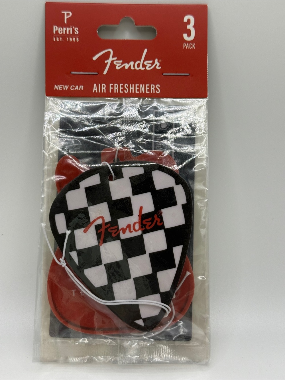 Fender Black White Red Checkerboard Guitar Pick Air Fresheners 3 pack New Car
